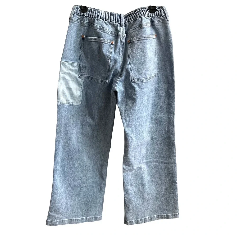 Bohme Wide Leg Jeans Womens‎ 30 Light Wash Pinstripe Patch Utility FL2112HR-BH